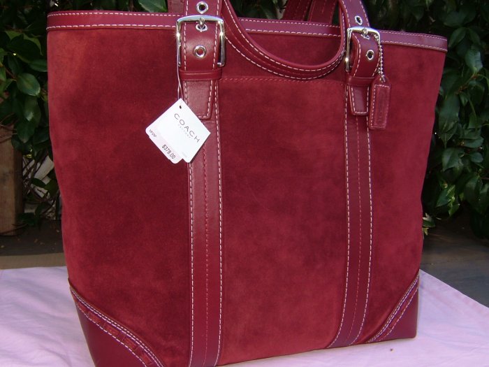 COACH HAMPTONS LARGE SUEDE BORDEAUX TRAVEL/BUSINESS/BRIEF TOTE