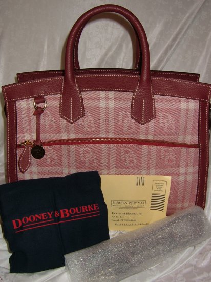 DOONEY & BOURKE ROUGE (RED) SIGNATURE PLAID DOMED ZIPTOP BRIEF/TOTE
