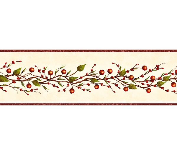 Burgundy Beige Berry Garland Wallpaper Wall Border