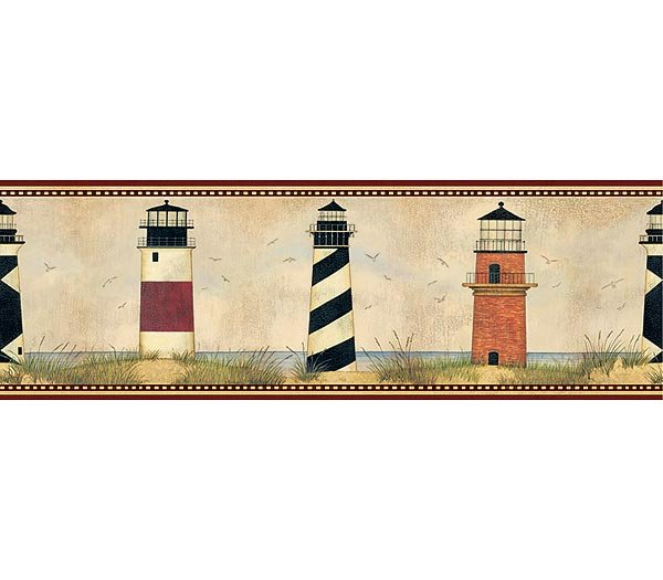 Dark Red Trim Lighthouse Legends Wallpaper Wall Border