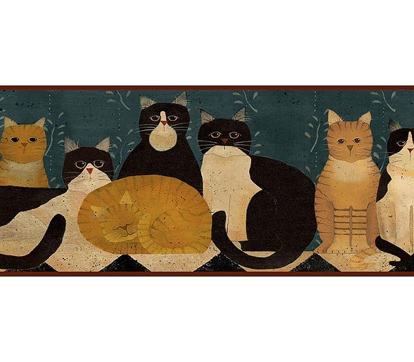 Denim Country Folk Cats Wallpaper Wall Border
