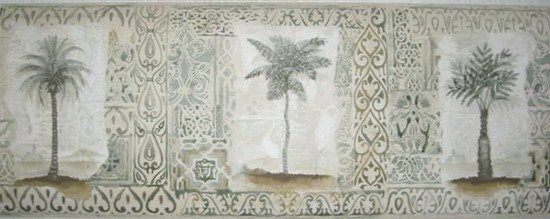 ORIENTAL BEIGE GREEN PALMS TREES WALLPAPER WALL BORDER
