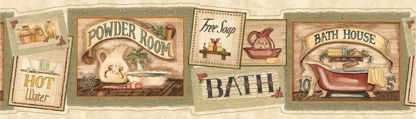 Laundry Bathroom Olive Bath Signs Wallpaper Wall Border