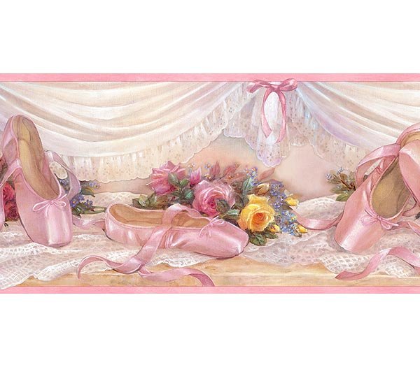 Pink Ballet Slippers And Lace Wallpaper Wall Border
