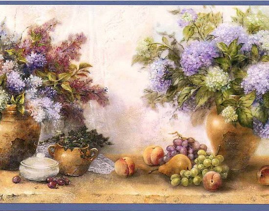 GORGEOUS BLUE LILAC BOUQUET WALLPAPER WALL BORDER