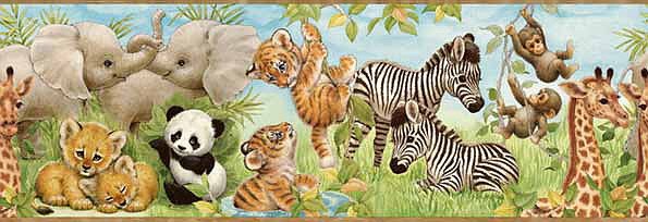 Jungle Babies Panda Zebra Tiger Wallpaper Wall Border
