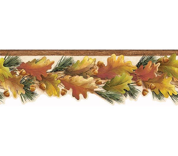 Orange Oak Leaves Acorns Wood Wallpaper Wall Border