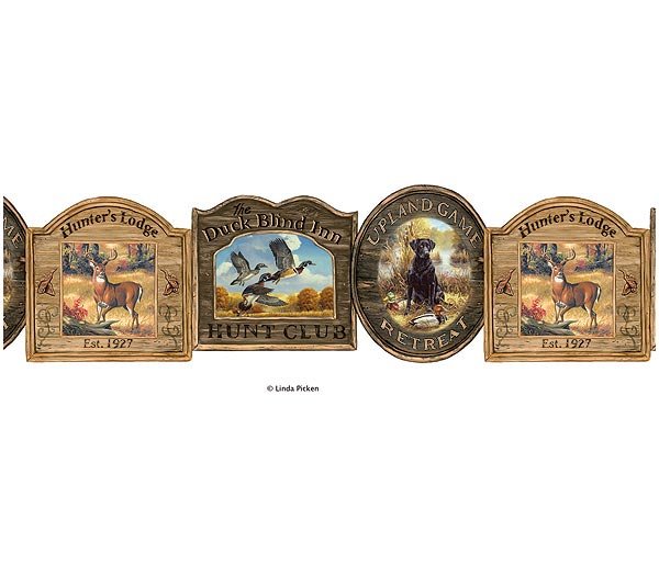 Hunting Signs Lodge Den Wallpaper Deer Dog Wall Border
