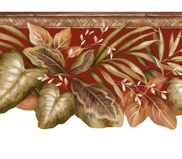 RED TROPICAL LEAVES BAMBOO Wallpaper Wall Paper Border
