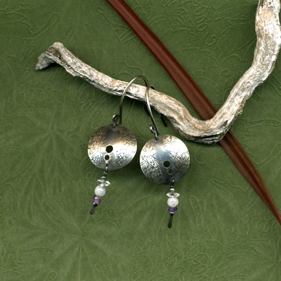 Silver Orbit Earrings with Quartz, Aquamarine and Amethyst