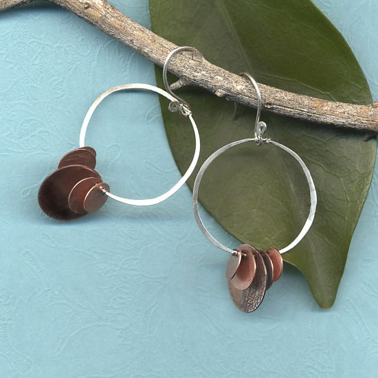 Silver with Copper Disks Loop Earrings