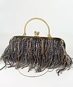 Evening Bag Black Strands of Seed Beads Beaded Handbag Purse