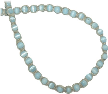 Hemp Choker Necklace Light Blue Glass Cats Eye Beads Hippie Jewelry