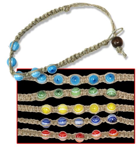 Hemp Weave Bracelet Colorful Glass Beads Hippie Style Jewelry