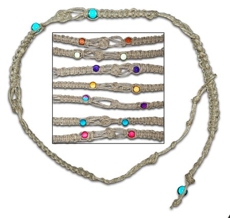 Hemp Weave Choker Necklace Colorful Bright Glass Beads Hippie Style Jewelry