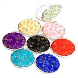 One Cosmetic Mirror Satin Fabric round lightweight Make Up Compact