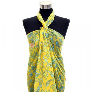 Pareo Paisley Print Sarong Yellow & Mint Green Shawl Cotton Scarf Wrap