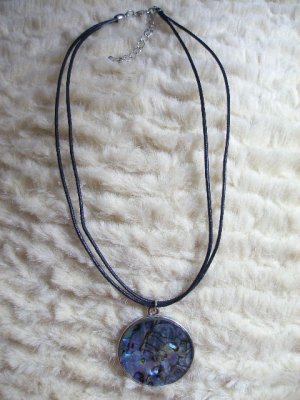 Paua Shell Pendant Leather Double Cord Necklace Chain Extender