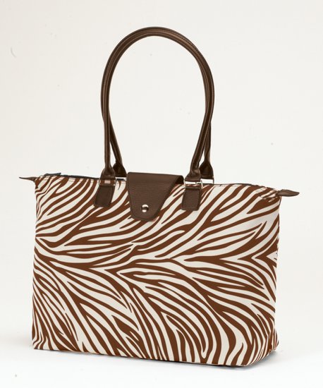 Long Handle Fold Up Tote Bag Brown Creme Zebra JoAnn Marie Designs