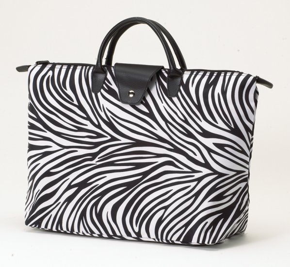 JoAnn Marie Designs Zebra Short Handle Fold Up Tote Bag Black White