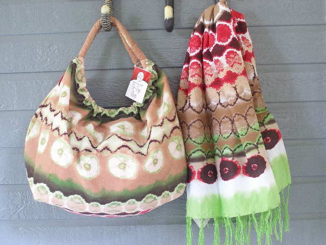 Hobo Bag Scarf Set Tie Dye Cotton Tote Beige Green Red by All Jazzed Up