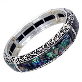 Stretch Bangle Bracelet Abalone Vintage Design Silver Plated Adjustable