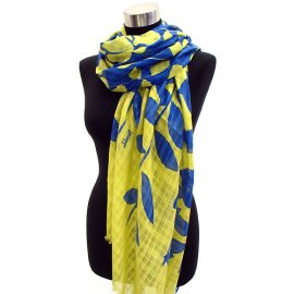 Scarf Tropical Leaves Cotton Shawl Wrap Yellow Blue Pareo Sarong