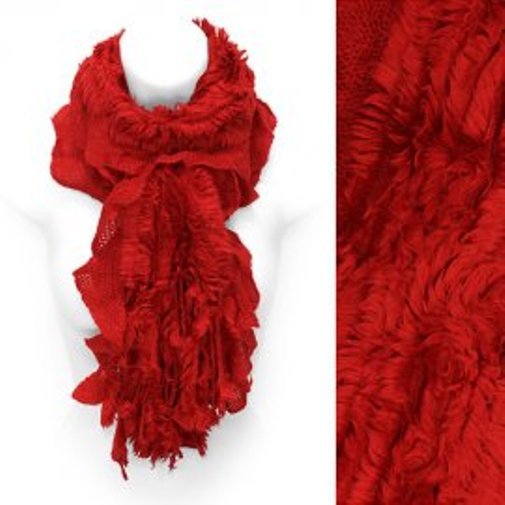 Scarf Fur Look Trim Ruby Red Rib Knit Soft Acrylic Shawl Neck Wrap