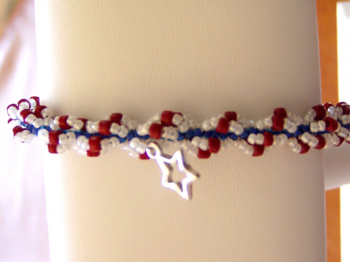 Red White and Blue Beaded Sprial Bracelet