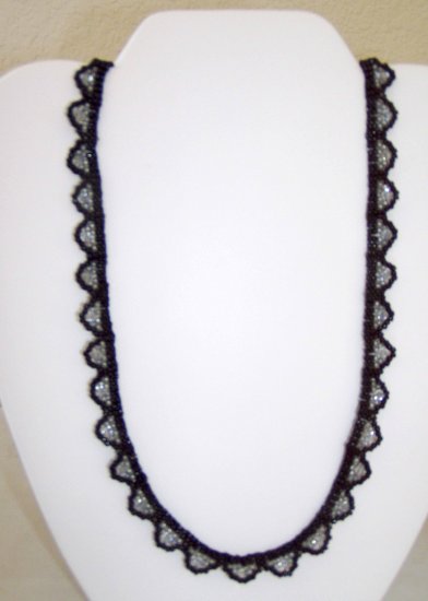 Swarovski Crystal Scallop Necklace Black and Silver