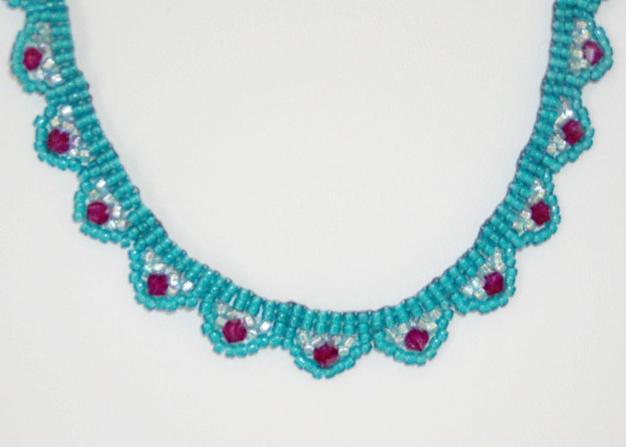 Swarovski Crystal Scallop Necklace Teal and Pink