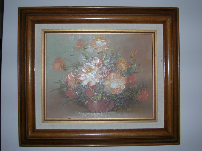 Peach Roses. SIGNED OIL PAINTING ON CANVAS, 20x24,FLORAL