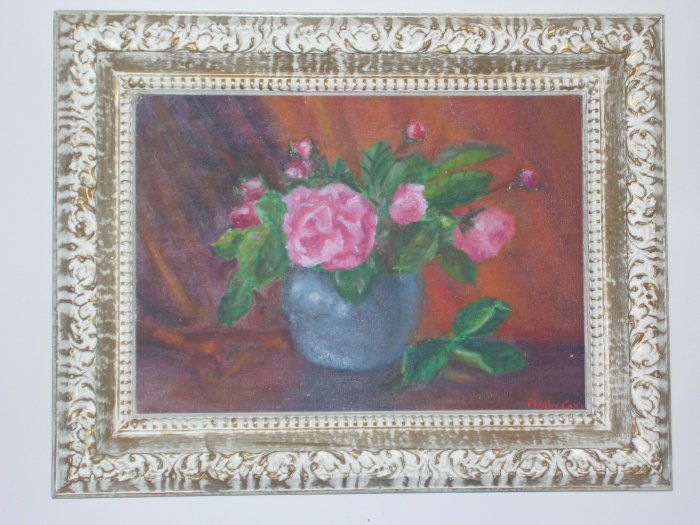 Pink Roses. SIGNED OIL PAINTING ON CANVAS