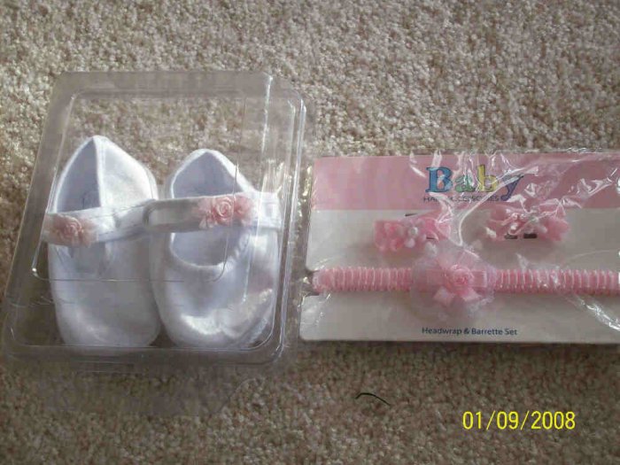 NB infant Newborn Girls white baby Christening Crib Shoes