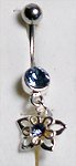14 Gauge Silver & Blue Flower Dangle Belly Ring
