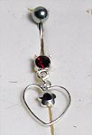 14 Gauge Garnet Heart & Flower Dangle Belly Ring