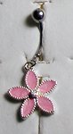 14 Gauge Pink Flower Dangle Belly Ring