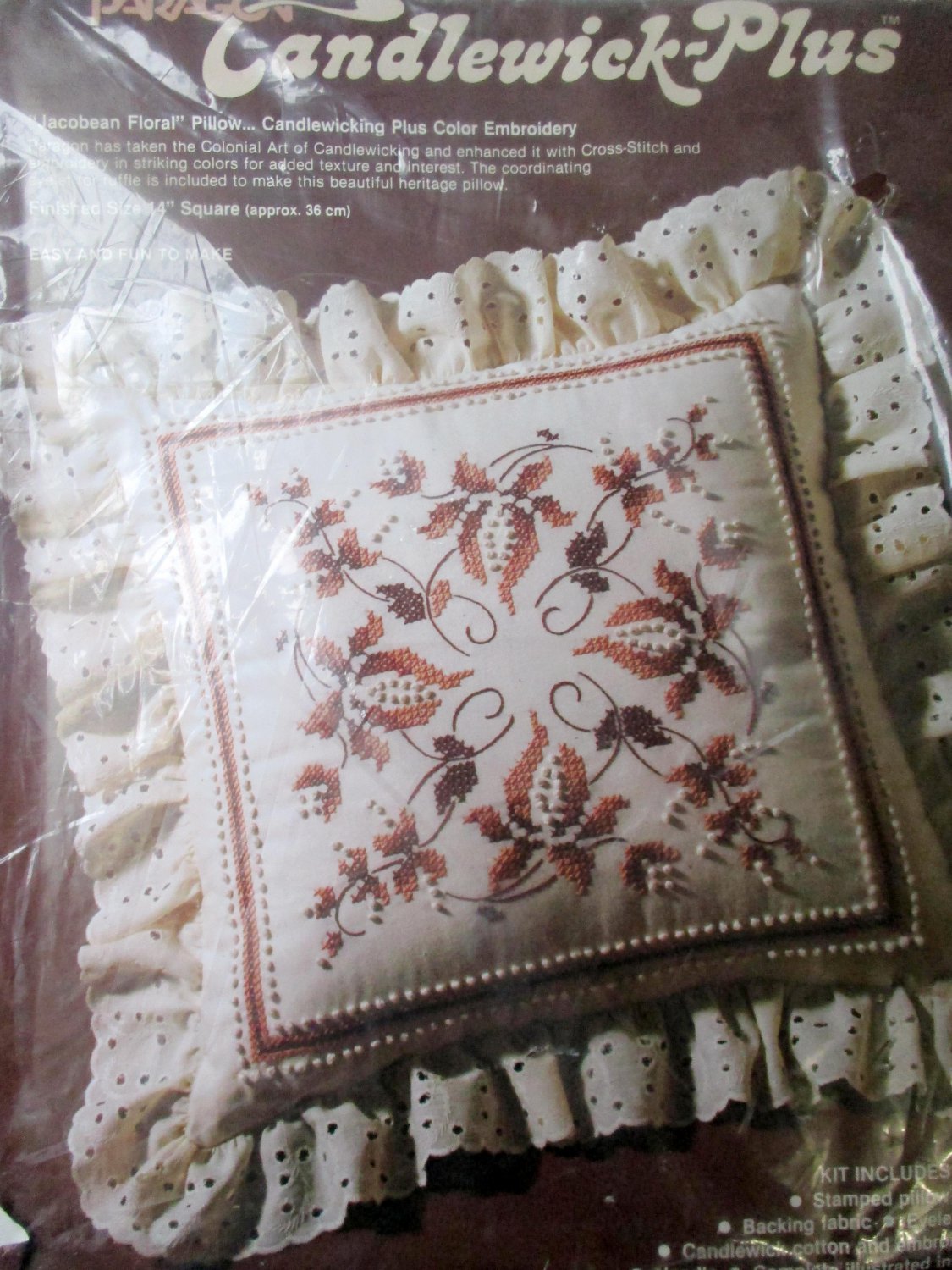 Candlewick Plus Jacobean Floral Pillow Embroidery Kit Vintage