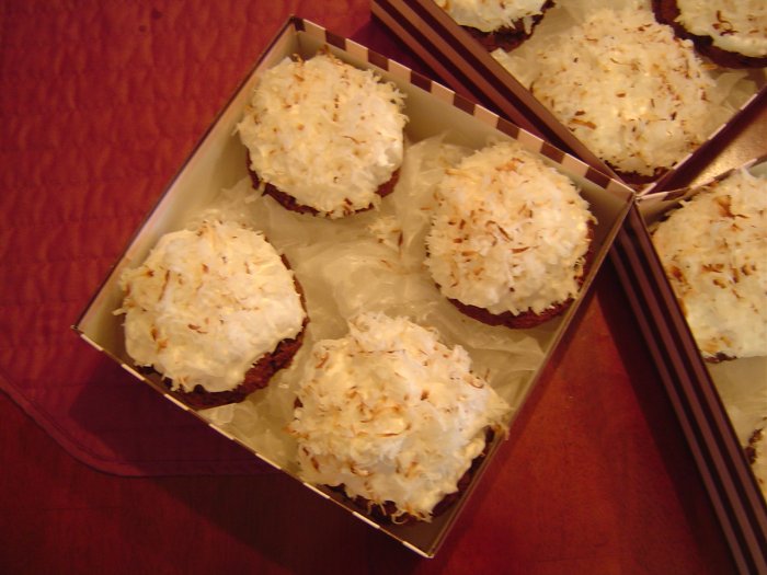 Chocolate Coconut Almond Cupcakes with Sky Fluff Frosting