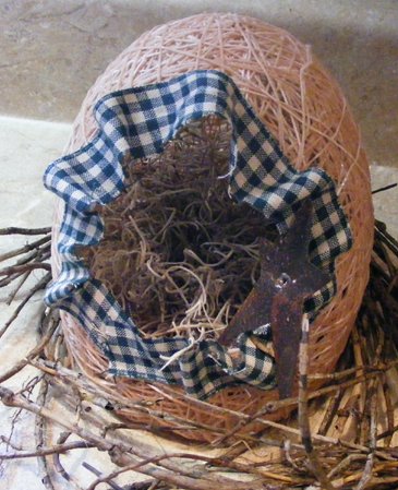 Country Style Primitive Handmade Easter Egg Basket
