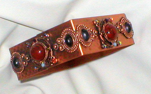 Hammered Solid Copper Square Bracelet with Cabochons & Crystals