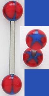 NEW - Body Jewelry - Star Tongue Ring - COLORS: red / blue