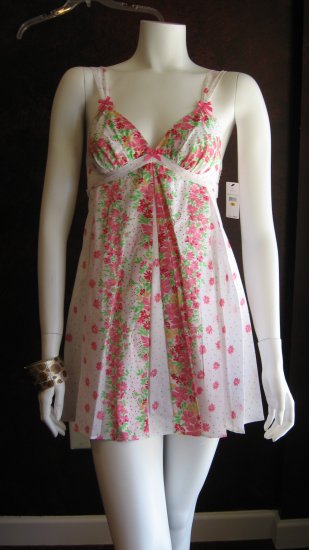 Betsey Johnson White Cotton with Pink Flowers accents summer dress