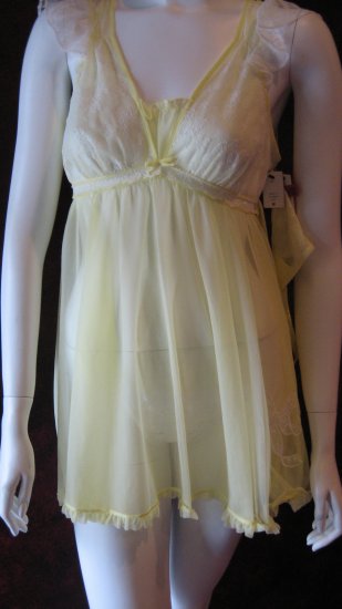 Betsey Johnson Yellow Babydoll negligee dress with matching thong.