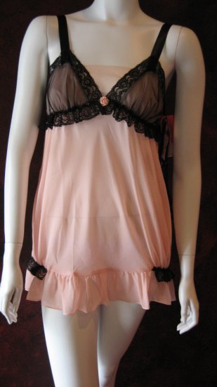 Betsey Johnson Pink chiffon Babydoll negligee dress with matching thong.