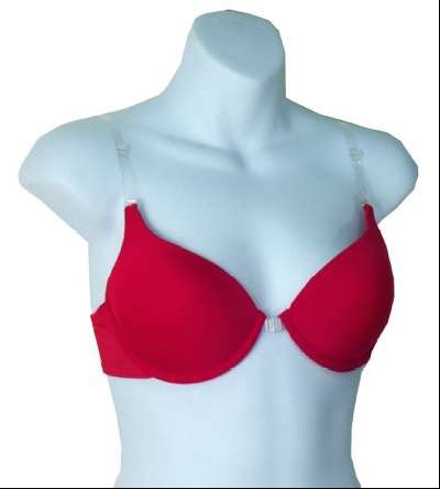 Red bra with clear straps and band