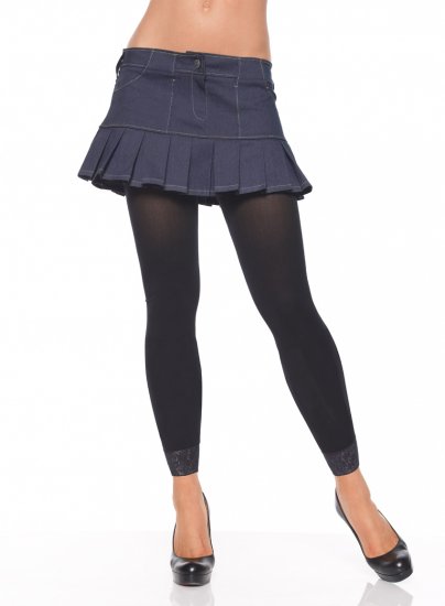 Opaque Footless Tights w/ Lace Trim- O/S Black