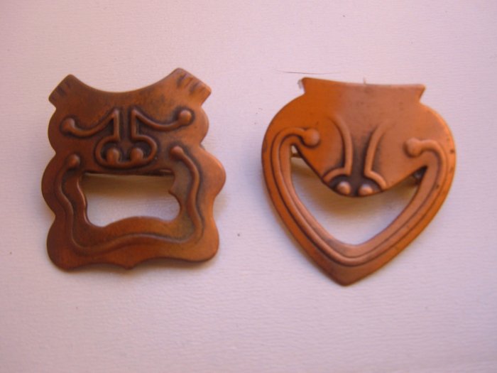 Vintage Rebajes Copper Drama Masks Brooch Pin