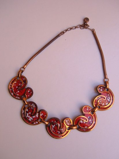 REBAJES copper ENAMEL Necklace MOD red VINTAGE retro