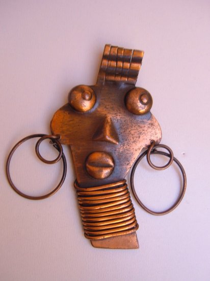 UBANGI african FACE Brooch Pin Vintage COPPER REBAJES